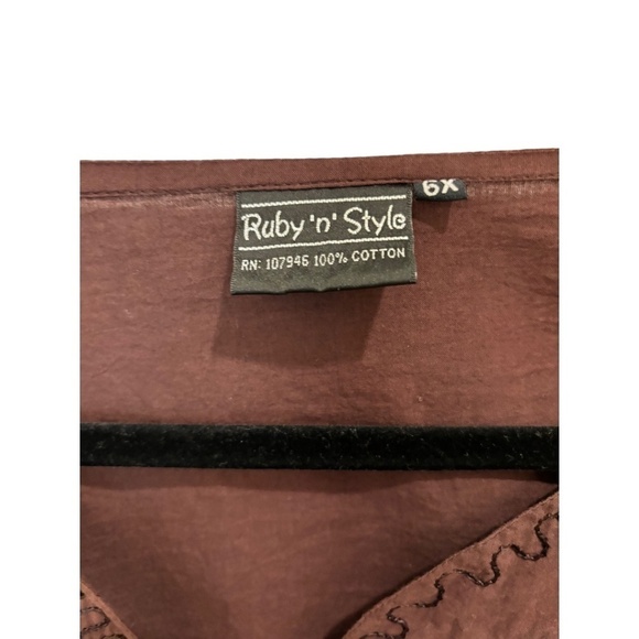 Ruby 'N' Style Plus Size 100% Cotton Brown Embroidered Blouse Long Sleeve 6X - Picture 2 of 4